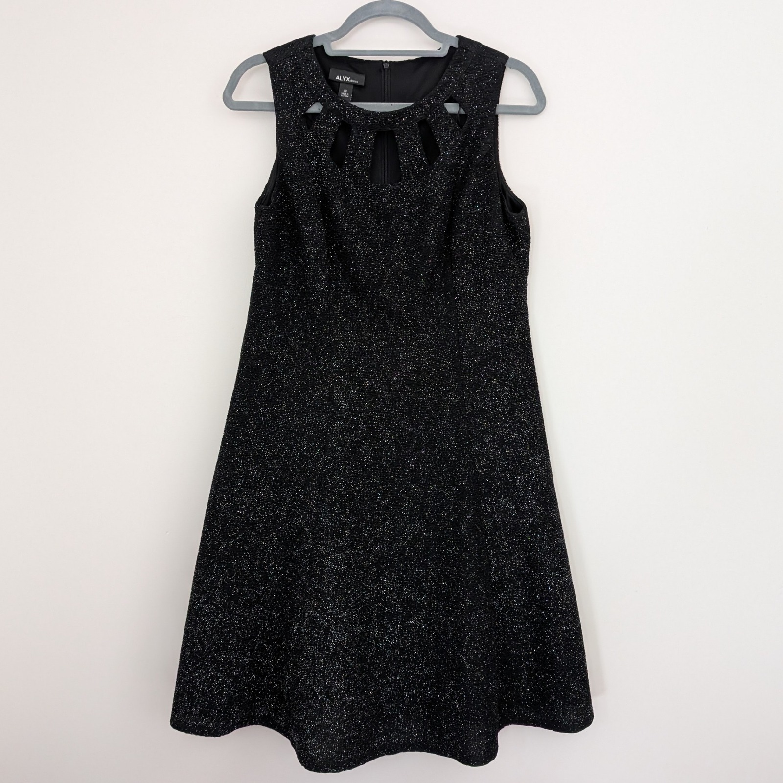 Formal Black Glitter Cutout Neck Sleeveless A Line Dress